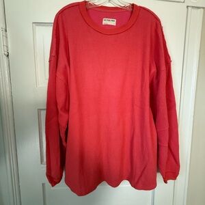 We The Free Bright Coral Waffle-Knit Crewneck Top